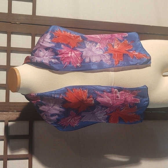Vera Autumn Leaves Blue Scarf - Picture 1 of 3